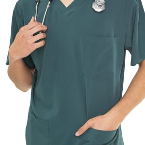 Bottle green scrubs top Scrubs In Motion comfort fit design