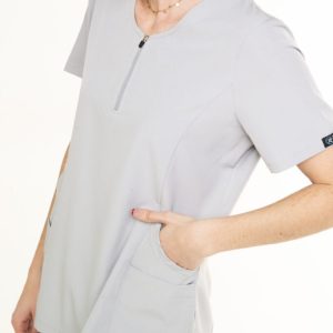 Light grey scrubs top Scrubs In Motion lightweight breathable fabric